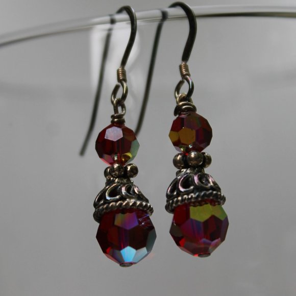 Vintage Red Glacier Swarovski Crystal Dangle Earrings - Picture 1 of 3